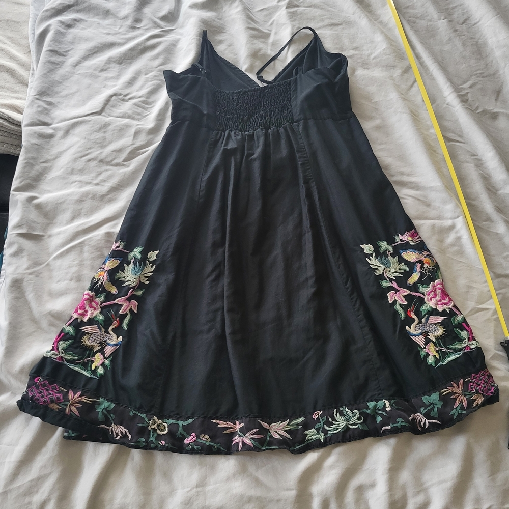 Lucky Brand Black Midi Dress with Floral Embroidery
